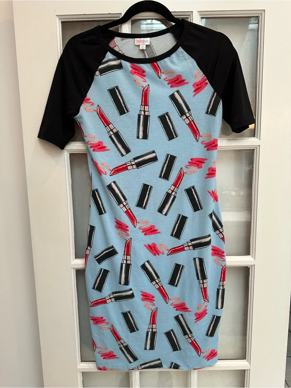 LuLaRoe Limited Edition Julia Lipstick Print Raglan Shift Midi Dress Size XS
